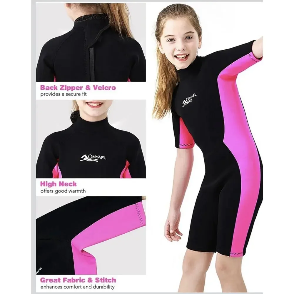 OMYAFL Neoprene Wetsuit in Cold Water Swimming & Surfing Pink Girls 8 New